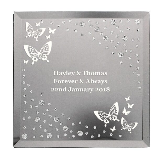 Personalised White Butterfly Diamante Glass Trinket Box: 2 - Trinket Boxes By Gift Moments
