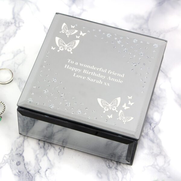 Personalised White Butterfly Diamante Glass Trinket Box: 1 - Trinket Boxes By Gift Moments