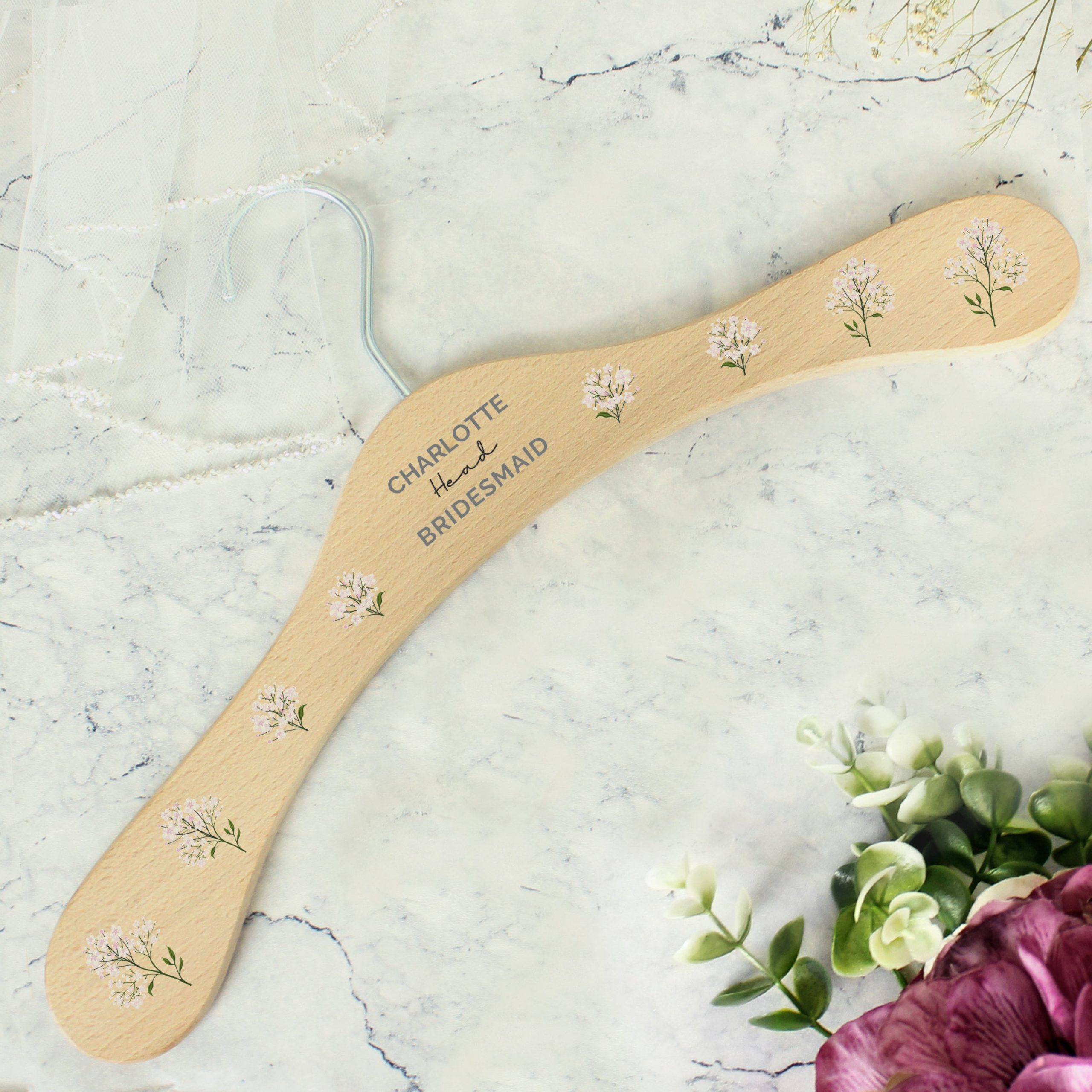 Personalised White Floral Wooden Hanger: 1 - Keepsakes By Gift Moments