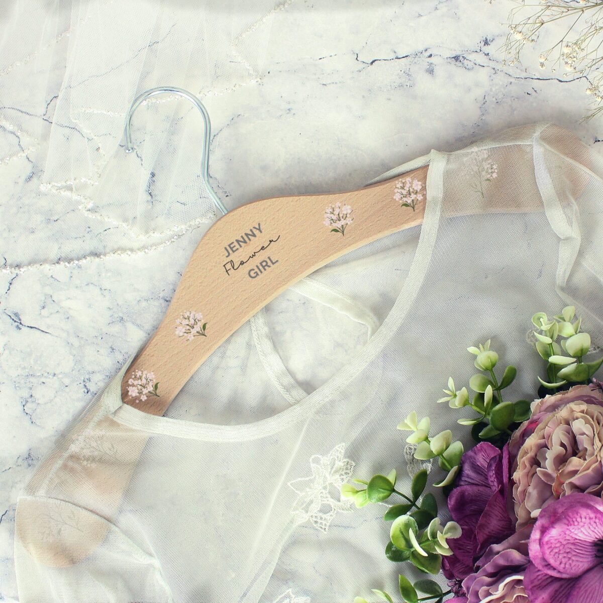 Personalised White Floral Wooden Hanger: 4 - Keepsakes By Gift Moments