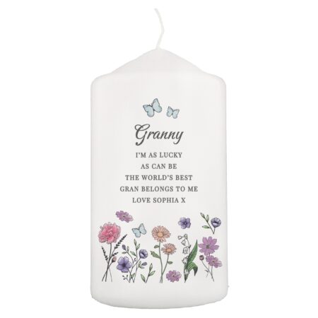 Personalised Wild Flowers Pillar Candle: 5 - Candles By Gift Moments