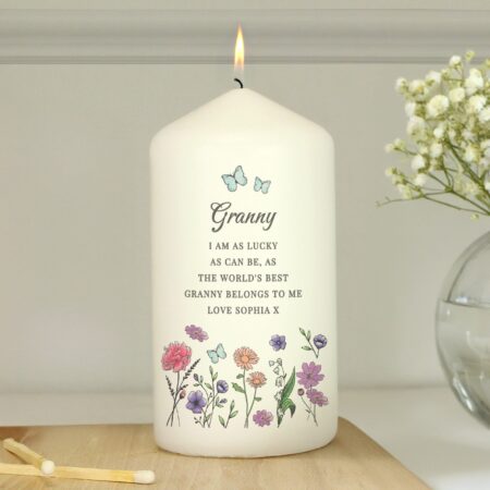 Personalised Wild Flowers Pillar Candle: 2 - Candles By Gift Moments