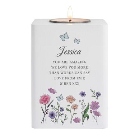 Personalised Wild Flowers Tealight Holder: 5 - Candle Holders By Gift Moments