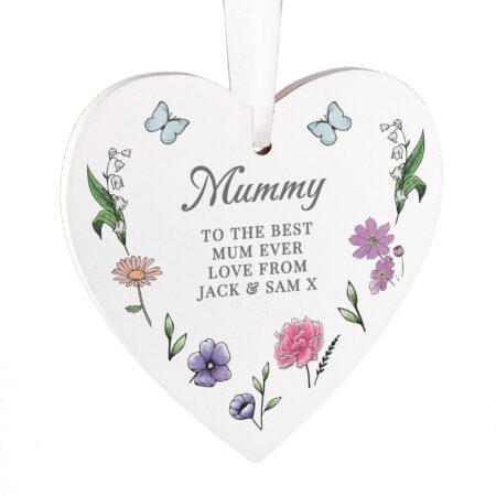 Personalised Wild Flowers Wooden Heart: 5 - Decorations By Gift Moments