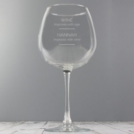 Personalised ’Wine Improves with Age’ Bottle of Wine Glass: 3 - Wine Glasses By Gift Moments