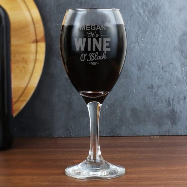 Personalised Wine O’Clock Engraved Wine Glass: 1 - Wine Glasses By Gift Moments