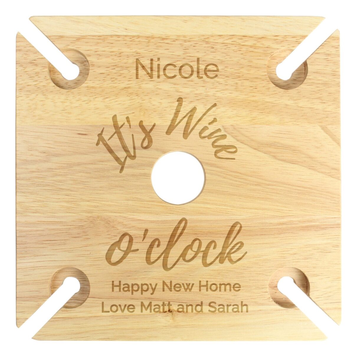 Personalised Wine O’clock Four Wine Glass Holder & Bottle Holder: 6 - Wine Glasses By Gift Moments