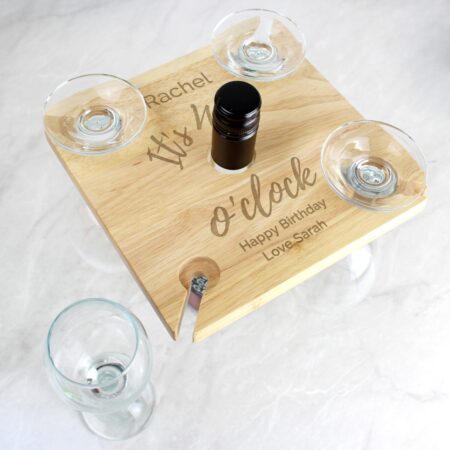Personalised Wine O’clock Four Wine Glass Holder & Bottle Holder: 2 - Wine Glasses By Gift Moments