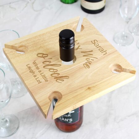 Personalised Wine O’clock Four Wine Glass Holder & Bottle Holder: 5 - Wine Glasses By Gift Moments