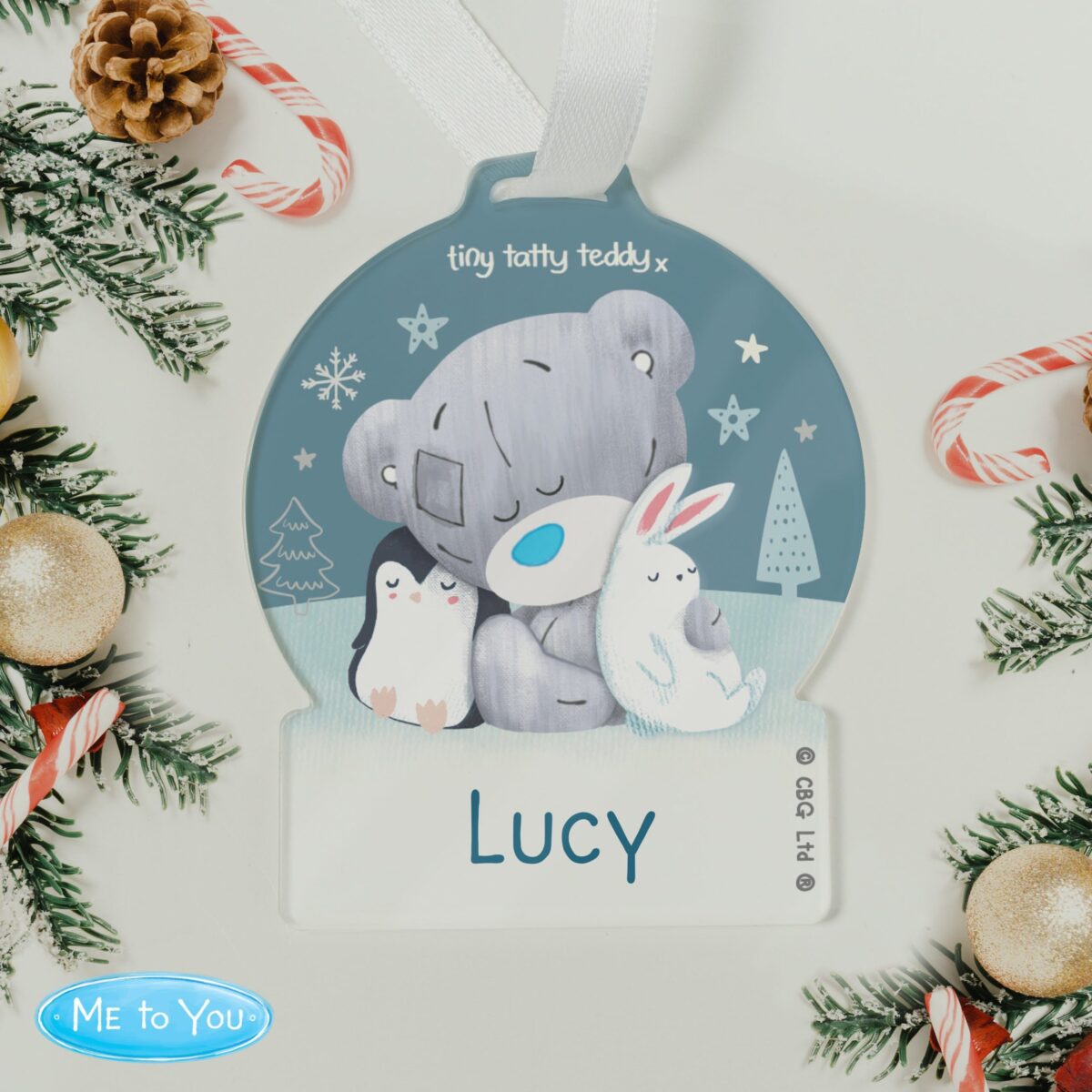 Personalised Winter Explorer Tiny Tatty Teddy Snow Globe Decoration: 3 - Christmas Decorations
