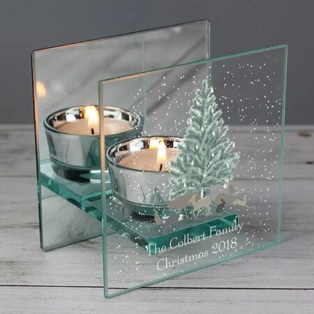 Personalised A Winter’s Night Mirrored Glass Tea Light Candle Holder: 1 - Candle Holders By Gift Moments