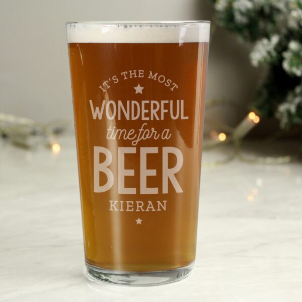Personalised Wonderful Time For A Beer Pint Glass: 1 - Beer Glasses By Gift Moments