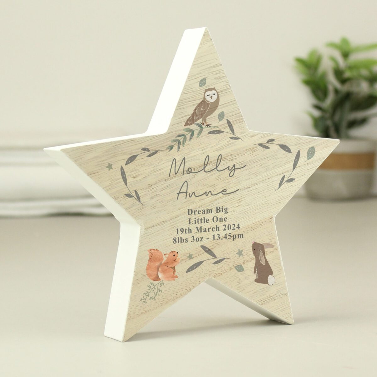 Personalised woodland animal star ornament