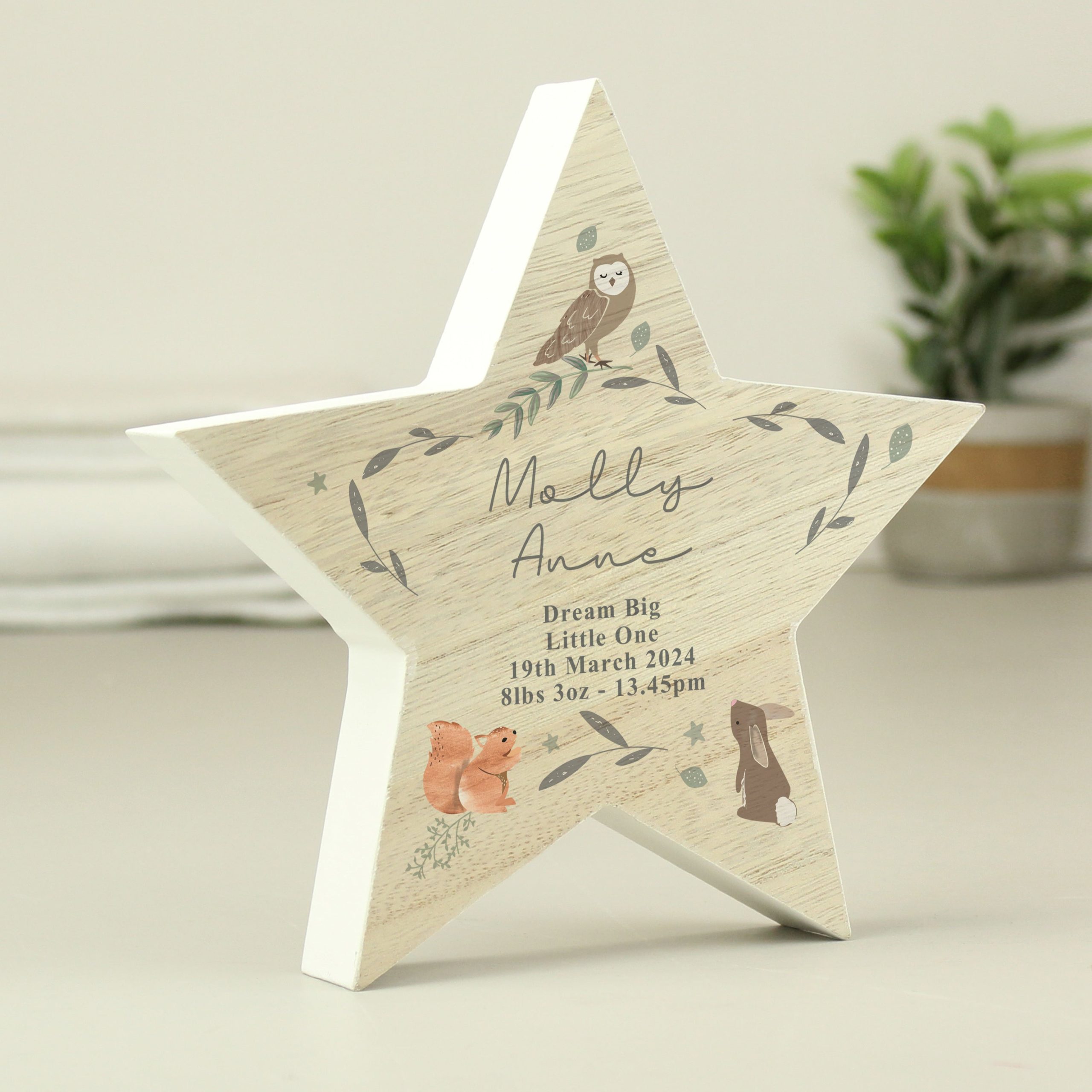 Personalised woodland animal star ornament