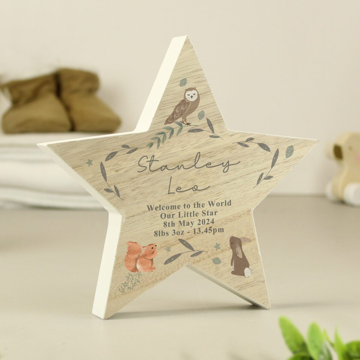 Personalised woodland animal star ornament