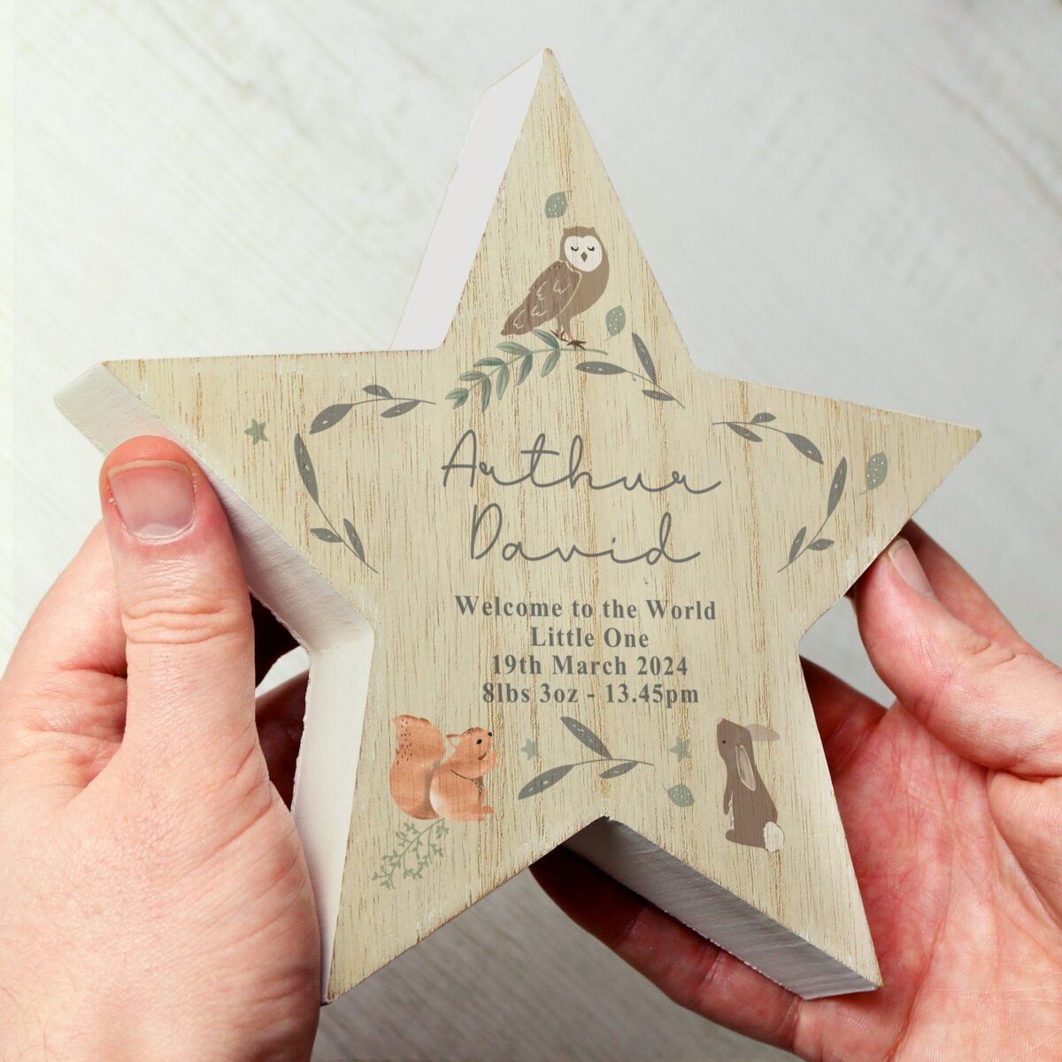 Personalised woodland animal star ornament