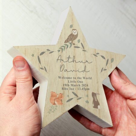Personalised woodland animal star ornament