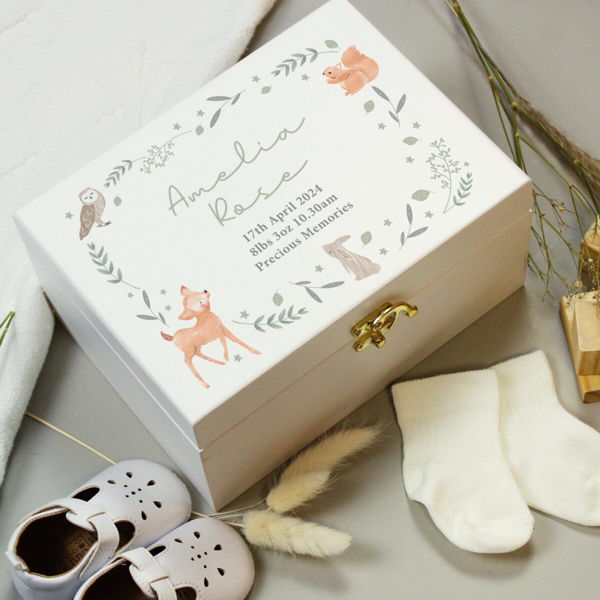 Personalised woodland animal wooden keepsake box