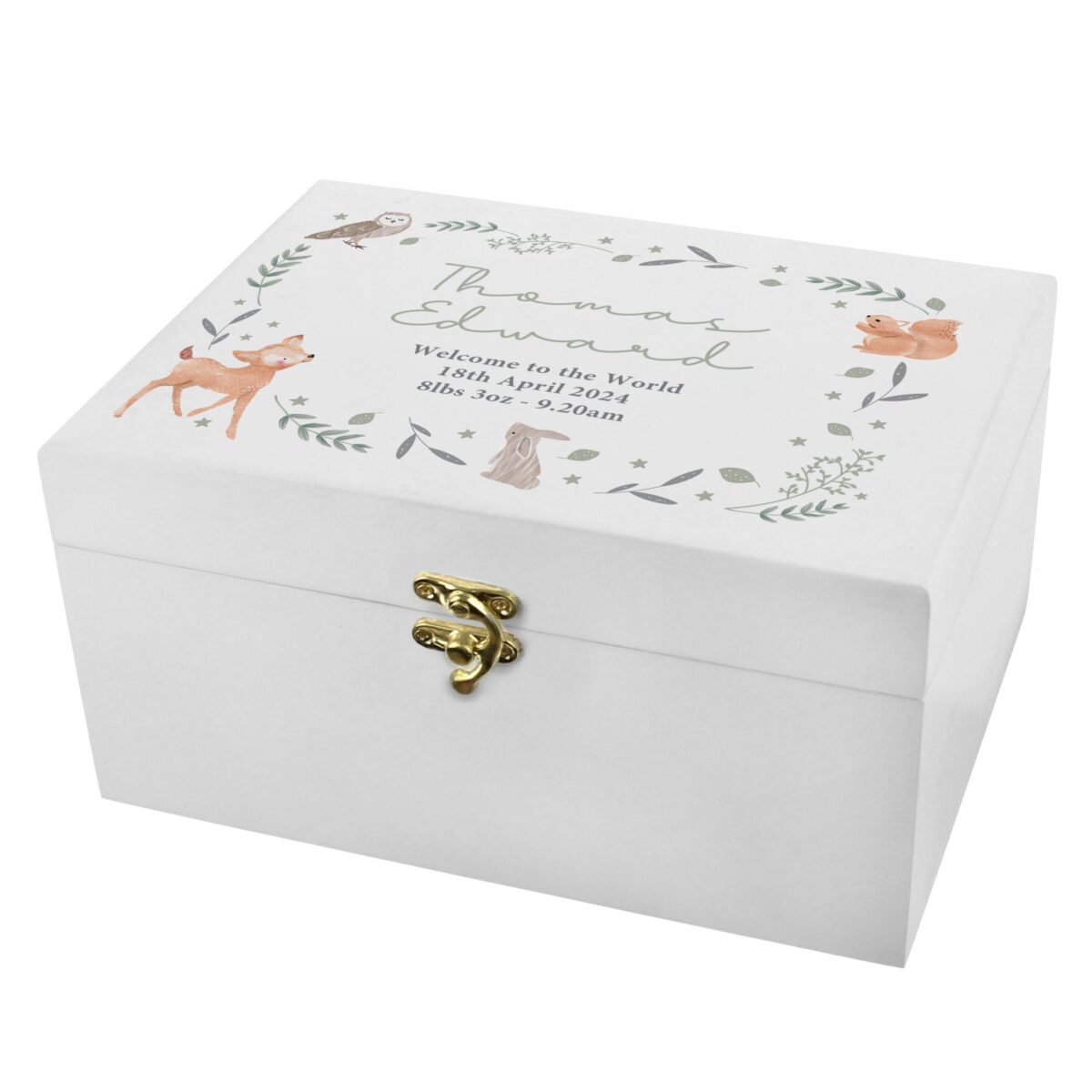 Personalised woodland animal wooden keepsake box