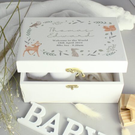 Personalised woodland animal wooden keepsake box