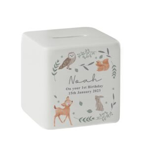 Personalised Woodland Animals Ceramic Square Money Box: 6 - Money Boxes By Gift Moments