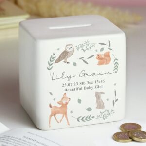 Personalised Woodland Animals Ceramic Square Money Box: 3 - Money Boxes By Gift Moments