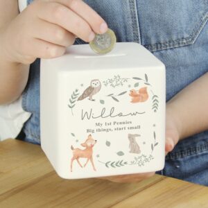 Personalised Woodland Animals Ceramic Square Money Box: 1 - Money Boxes By Gift Moments