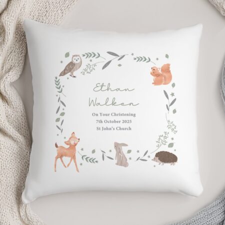Personalised woodland animals cushion