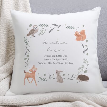 Personalised woodland animals cushion