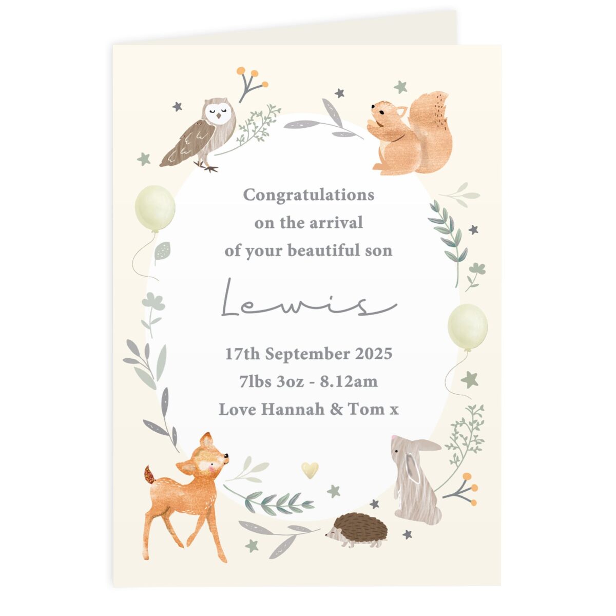 Personalised Woodland Animals New Baby Card: 5 - Greeting Cards By Gift Moments