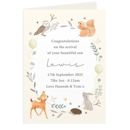Personalised Woodland Animals New Baby Card: 5 - Greeting Cards By Gift Moments