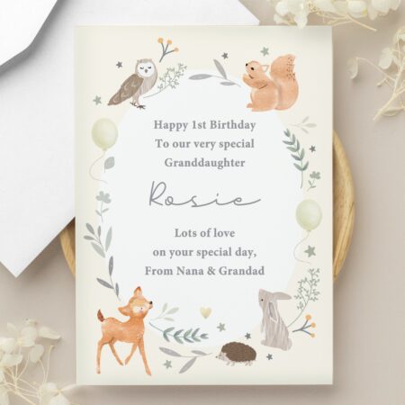 Personalised Woodland Animals New Baby Card: 2 - Greeting Cards By Gift Moments