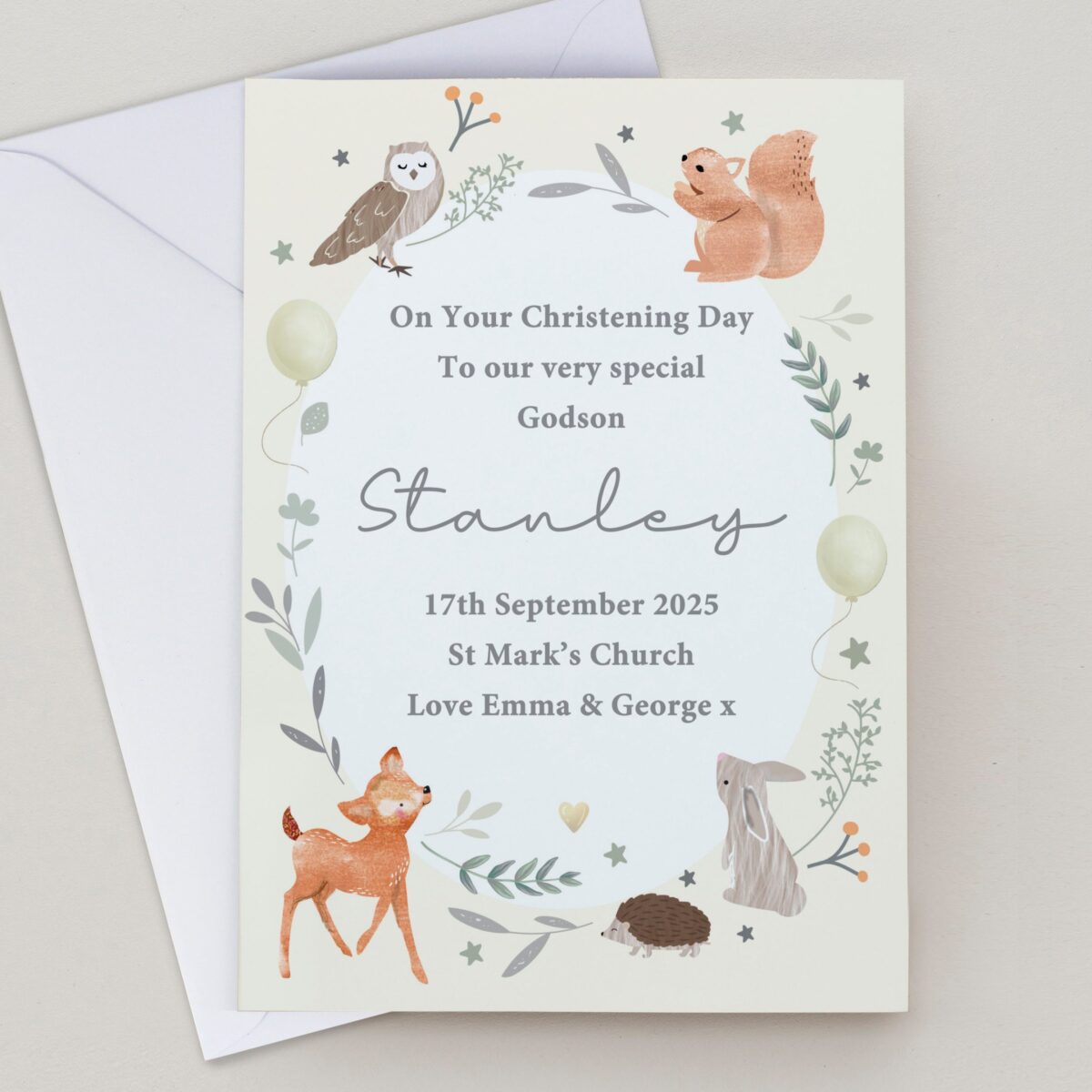 Personalised Woodland Animals New Baby Card: 1 - Greeting Cards By Gift Moments