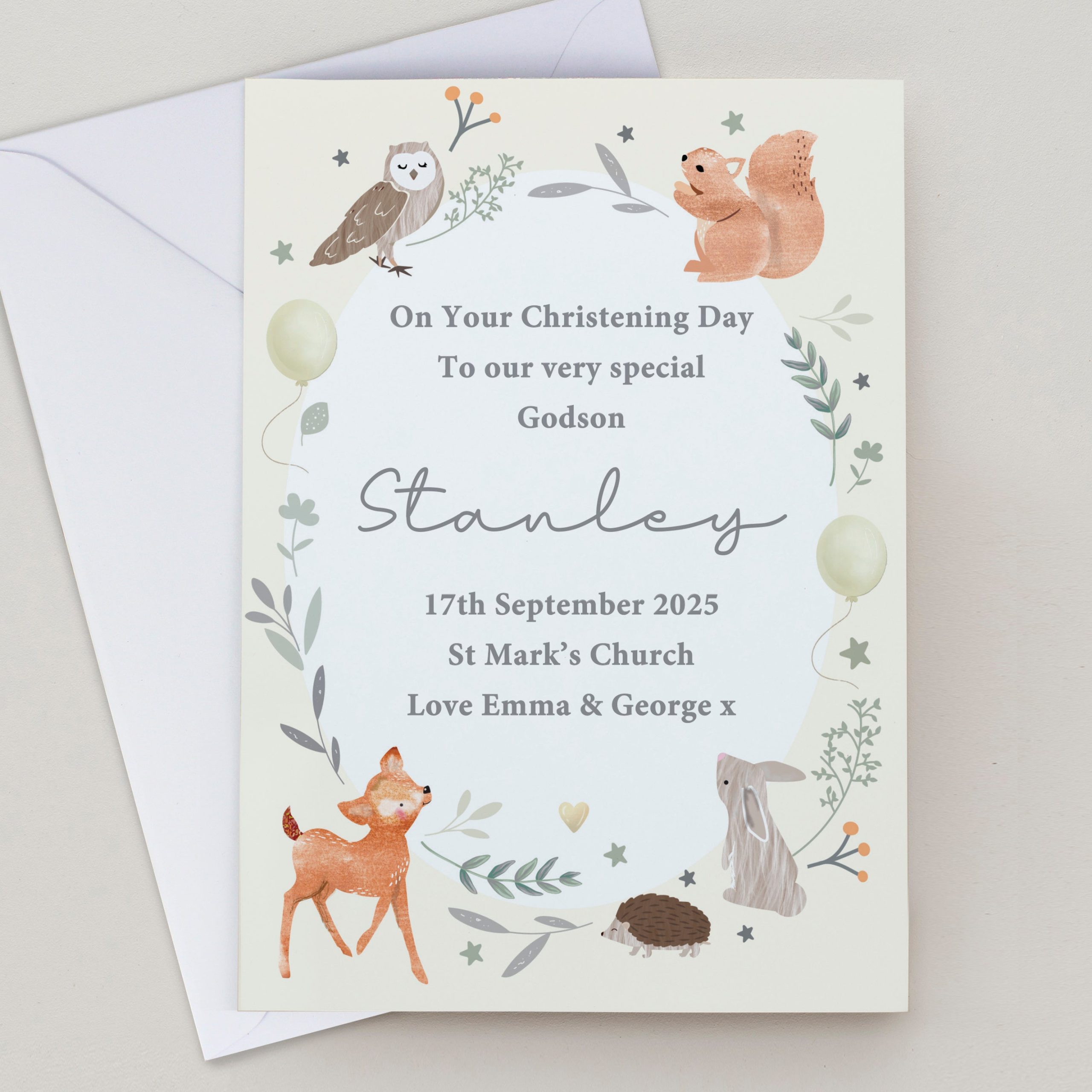 Personalised Woodland Animals New Baby Card: 1 - Greeting Cards By Gift Moments
