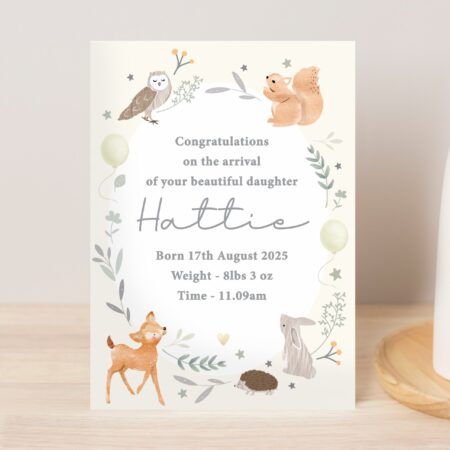 Personalised Woodland Animals New Baby Card: 3 - Greeting Cards By Gift Moments