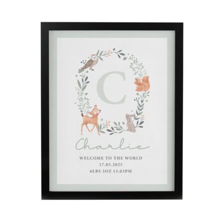 Personalised woodland initial framed prints