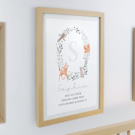 Personalised woodland initial framed prints