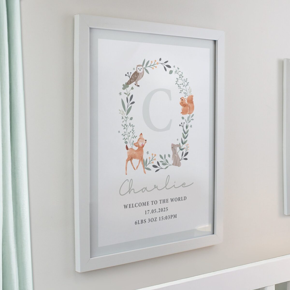 Personalised woodland initial framed prints