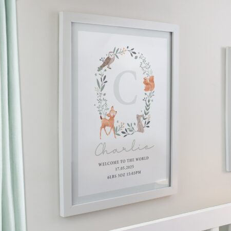 Personalised woodland initial framed prints