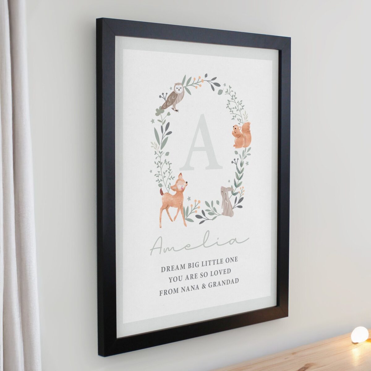 Personalised woodland initial framed prints