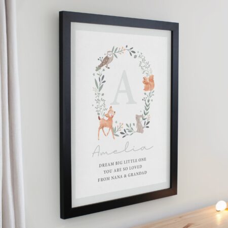 Personalised woodland initial framed prints
