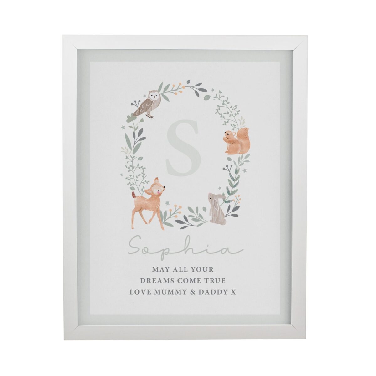Personalised woodland initial framed prints