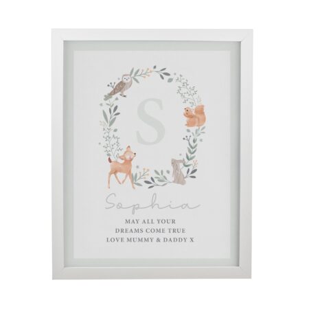 Personalised woodland initial framed prints