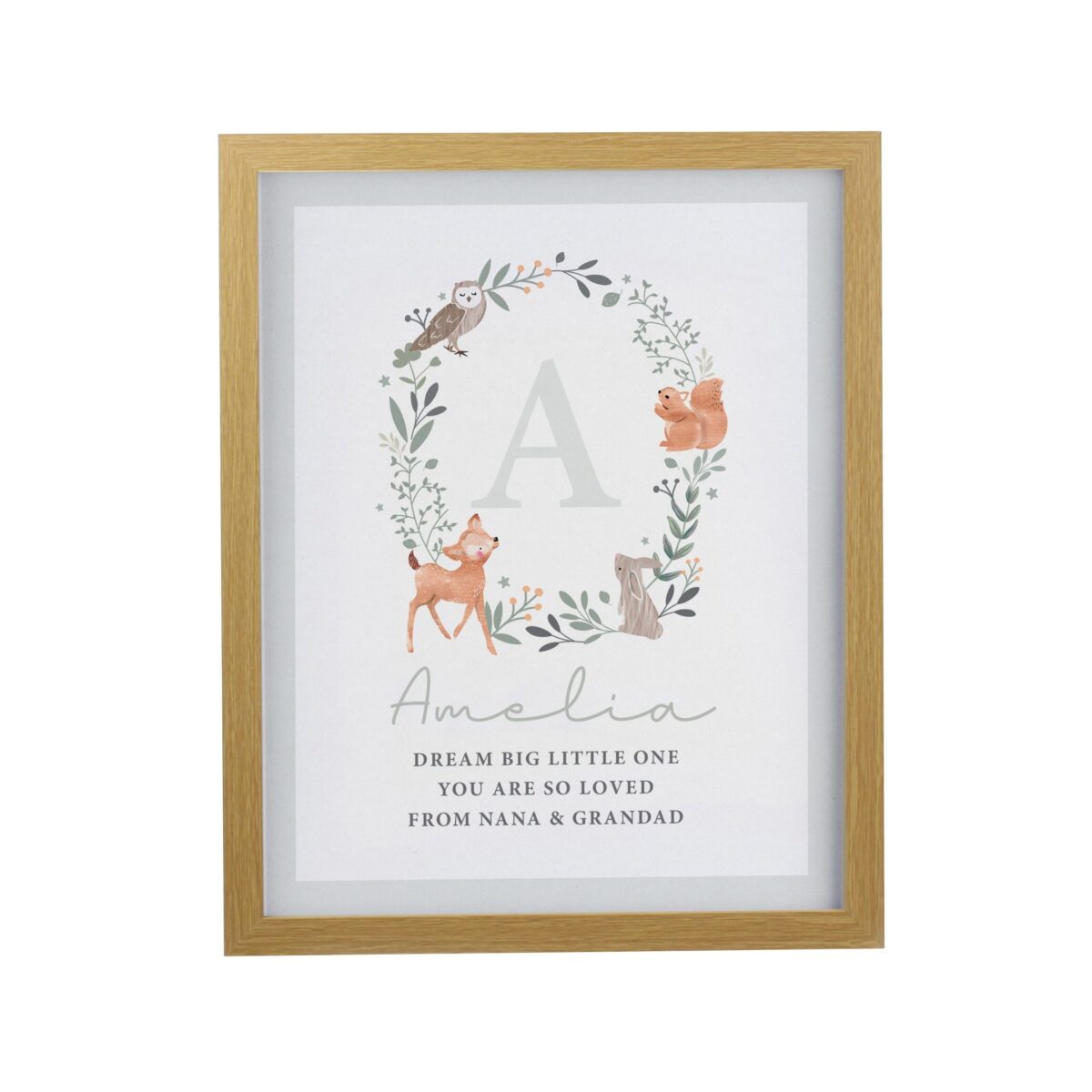 Personalised woodland initial framed prints