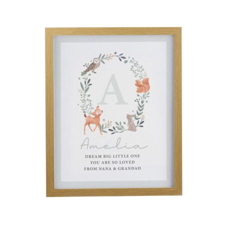 Personalised woodland initial framed prints
