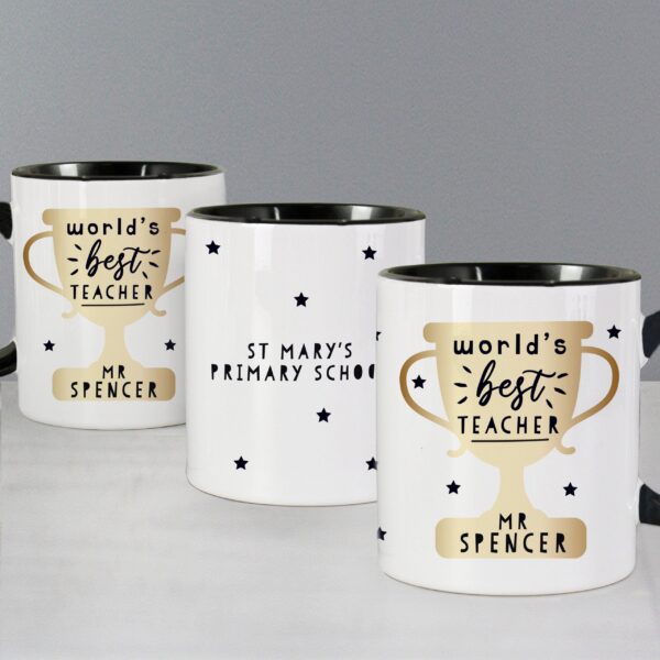 Personalised World’s Best Teacher Trophy Black Handled Mug: 2 - Mugs By Gift Moments
