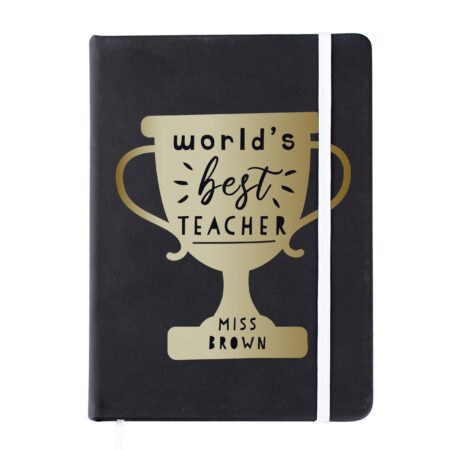Personalised Worlds Best Teacher Trophy Black Hardback Notebook: 5 - Notebooks By Gift Moments