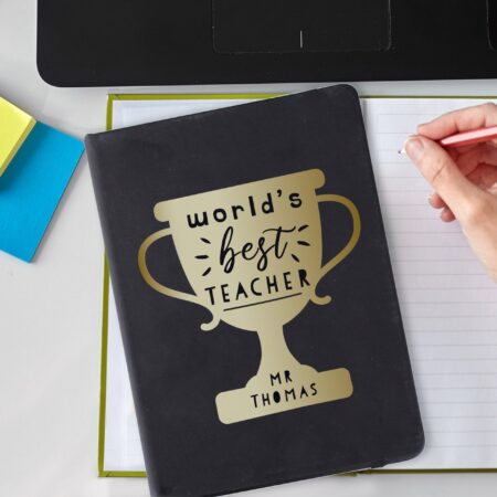 Personalised Worlds Best Teacher Trophy Black Hardback Notebook: 1 - Notebooks By Gift Moments