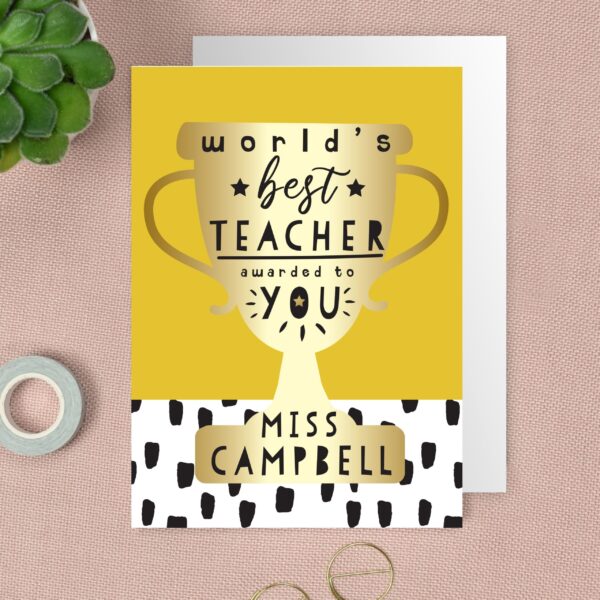 Personalised World’s Best Teacher Trophy Greeting Card: 1 - Greeting Cards By Gift Moments