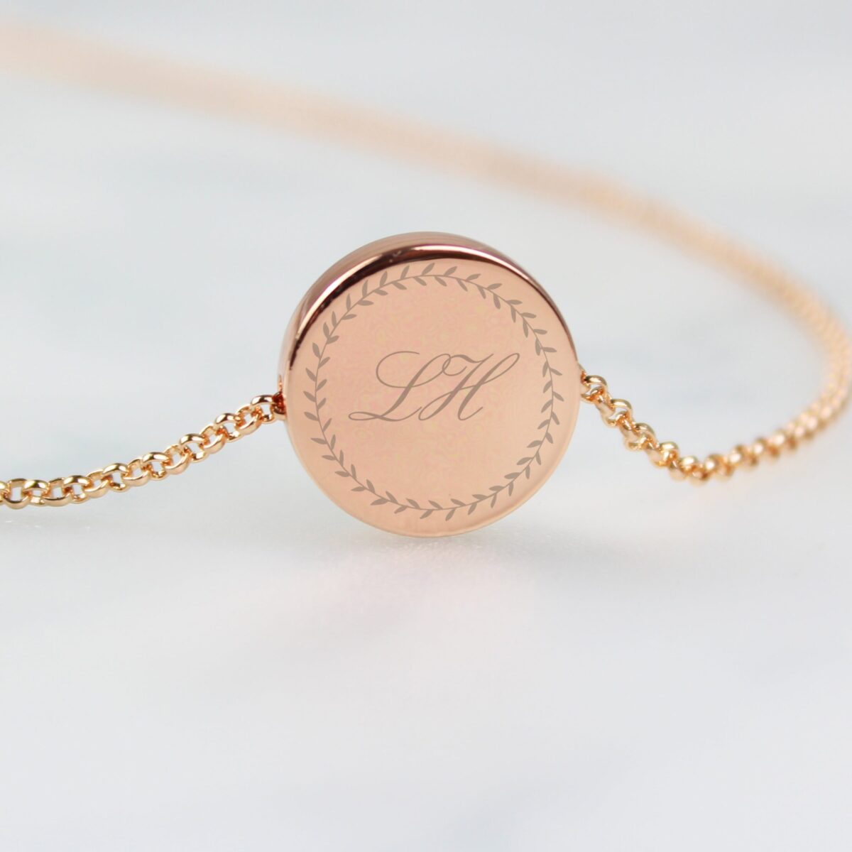 Personalised Wreath Initials Rose Gold Tone Disc Necklace: 1 - Necklaces By Gift Moments